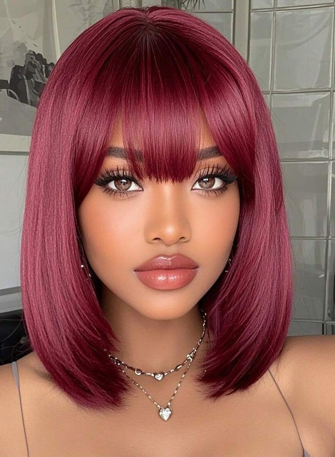 كولورفول كوين شعر مستعار بوب قصير ملون بلون خمري للنساء، مع غرة، شعر مستعار ياكي مستقيم بلون أحمر خمري، شعر مستعار صناعي ناعم، مناسب لأعياد الميلاد والهالوين، مظهر طبيعي للاستخدام اليومي والحفلات والتنكر. - Image 1